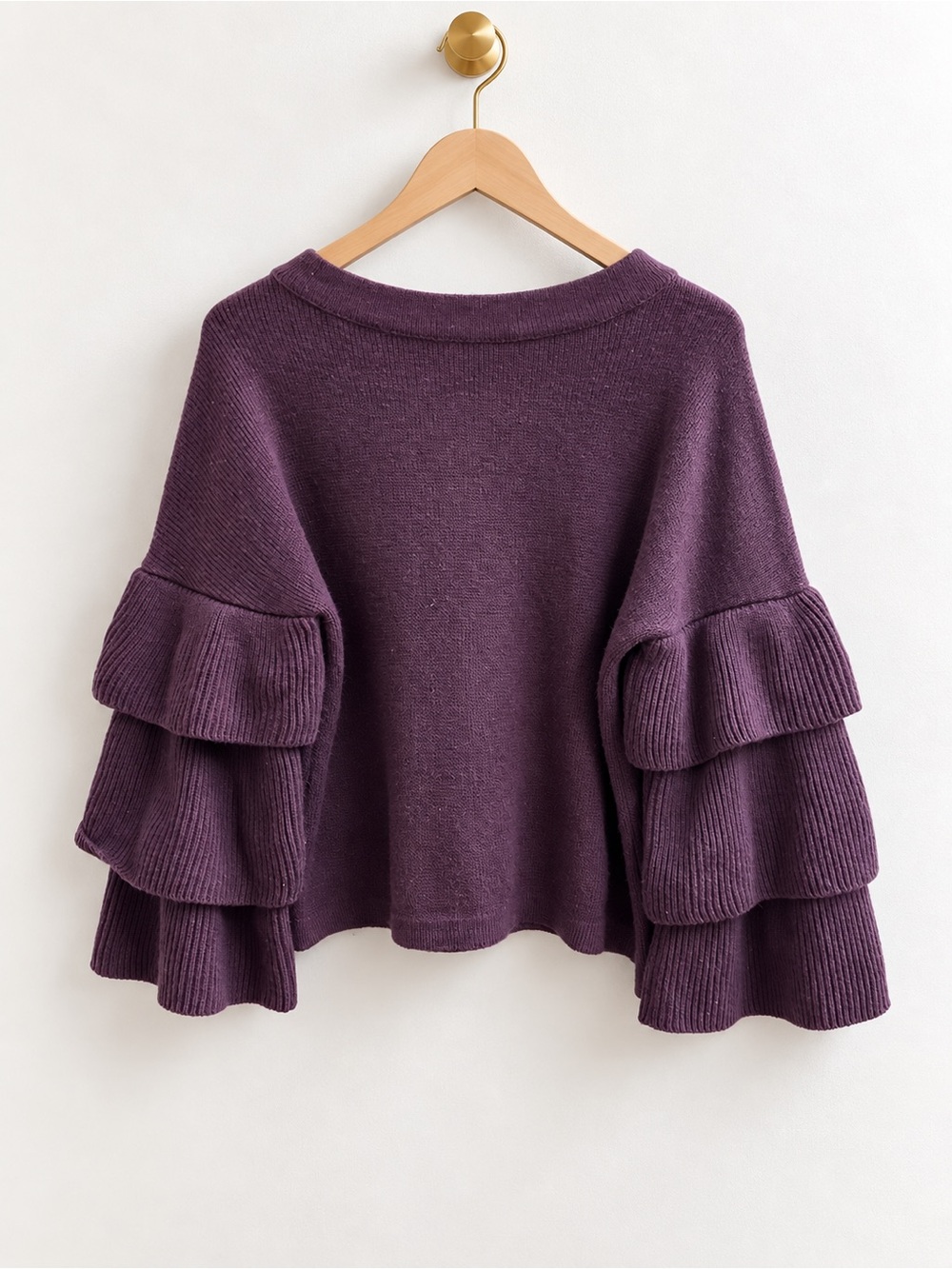 Poof Apparel Purple Tiered Ruffle Bell Sleeve Sweater Size Large